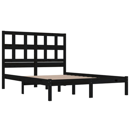 Bed Frame | Black | Solid pinewood | 200 x 200 cm | Decorative Inlays