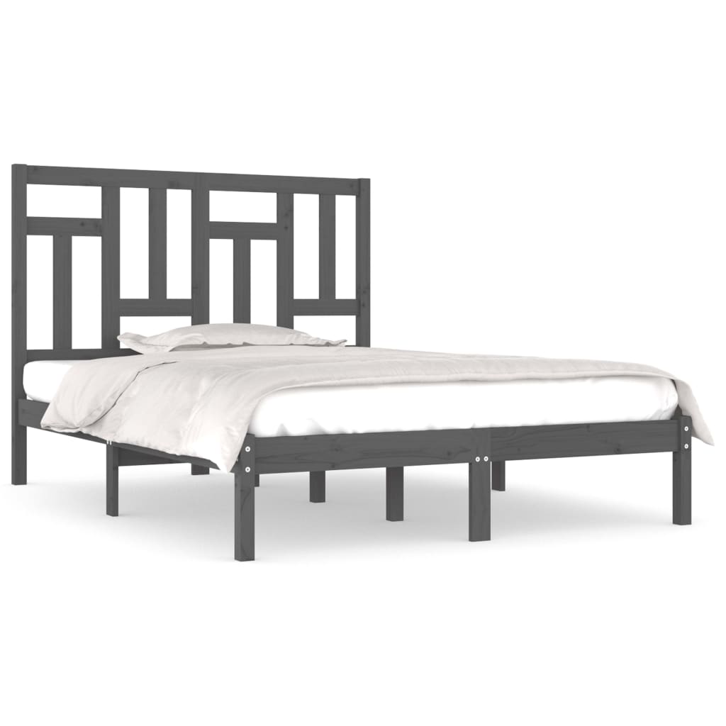 Bed Frame | Grey | Solid Pinewood | 200 x 200 cm | Sleek | Bed Frame
