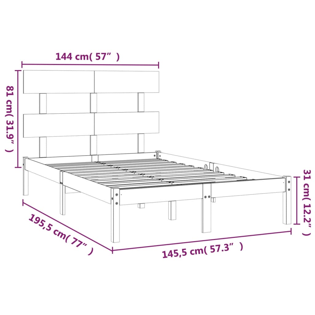 Bed Frame | Black | Solid pine wood | Double | Durable | Bed Frame