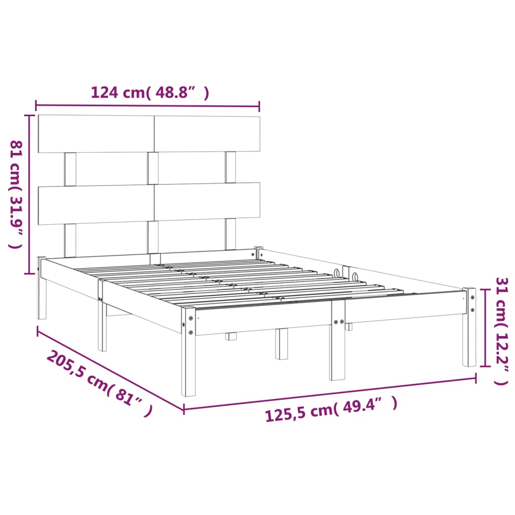 Bed Frame | White | Solid Pine Wood | 120x200 cm | Decorative Inlays