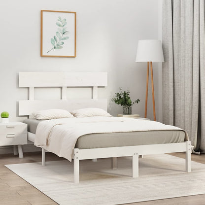 Bed Frame | White | Solid Pine Wood | 120x200 cm | Decorative Inlays