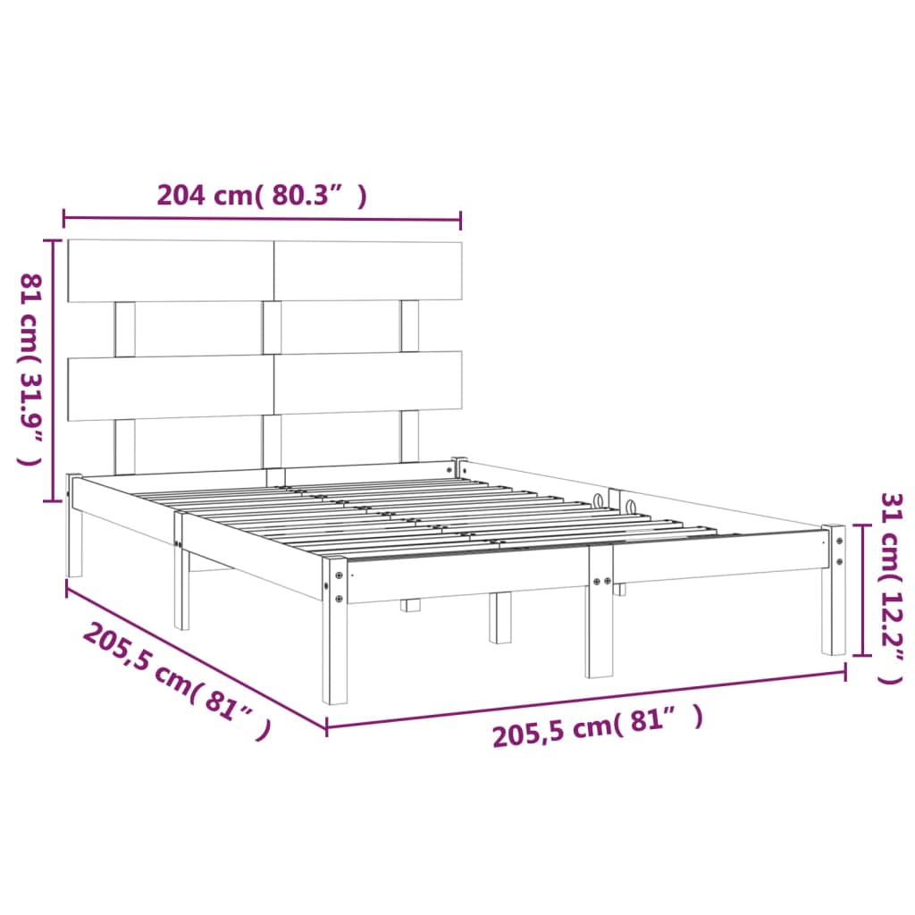 Bed Frame | White | Solid pinewood | Double | Bed Frame | Rectangular
