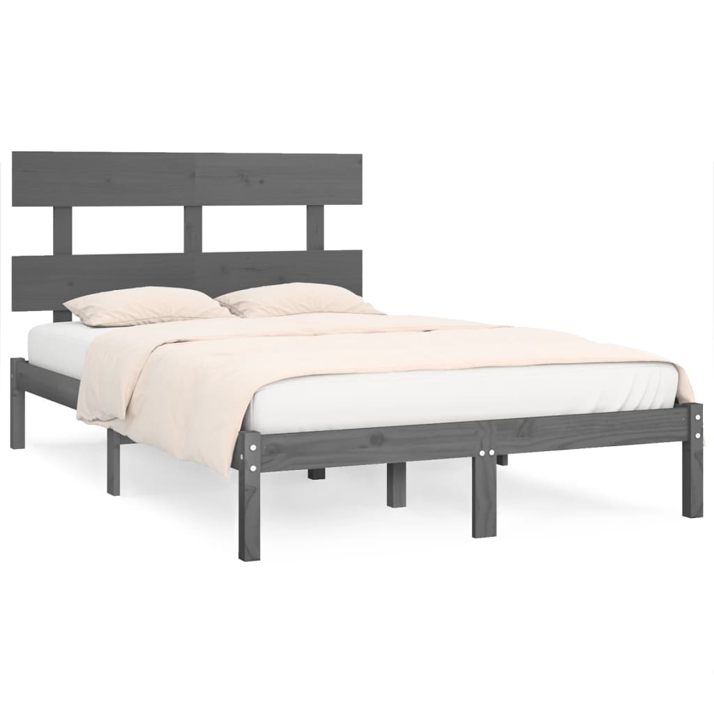 Bed Frame | Grey | Solid Pine Wood | 200x200 cm | Durable | Bed Frame