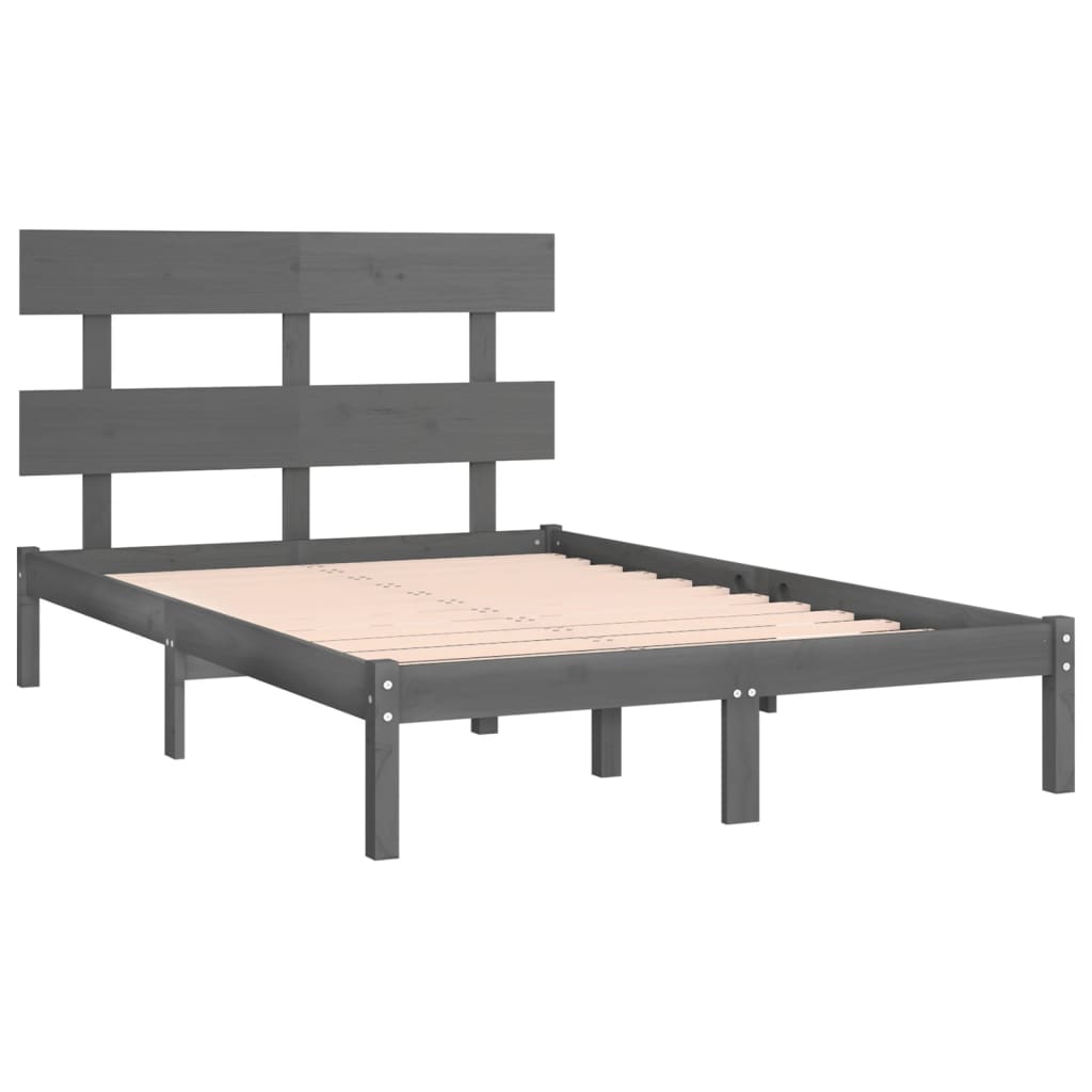 Bed Frame | Grey | Solid Pine Wood | 200x200 cm | Durable | Bed Frame