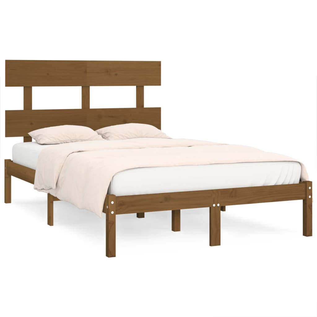 Bed Frame | Honey Brown | Solid Pine Wood | Double | Durable | Bed Frame
