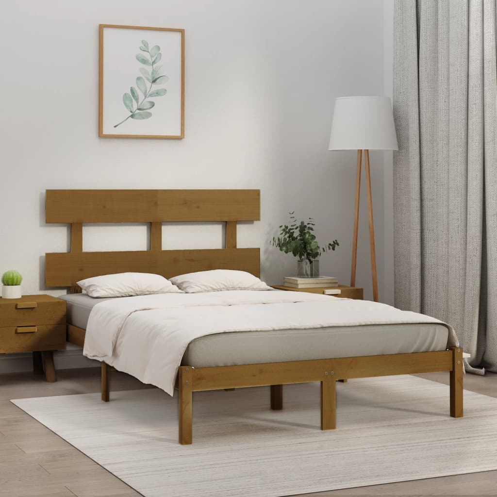 Bed Frame | Honey Brown | Solid Pine Wood | Double | Durable | Bed Frame