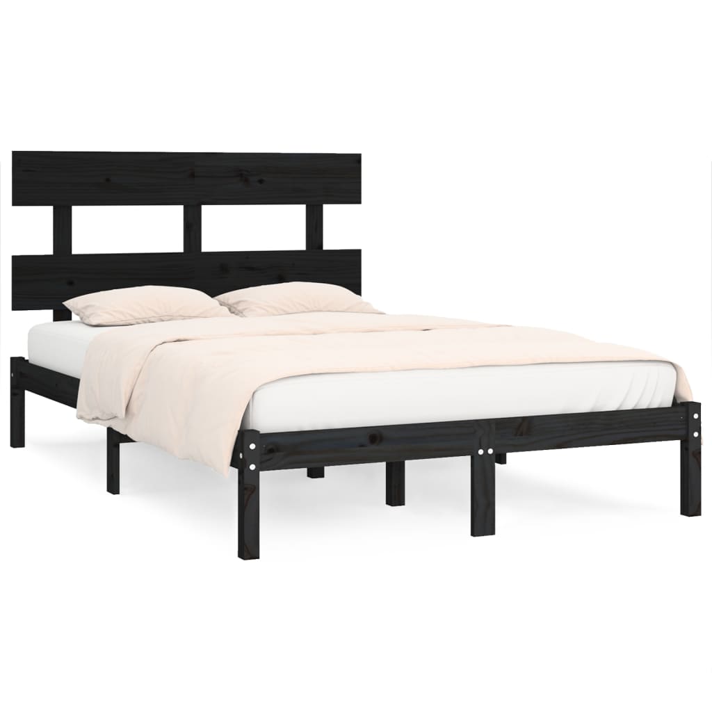 Bed Frame | Black | Solid pinewood | Double | Durable | Bed Frame