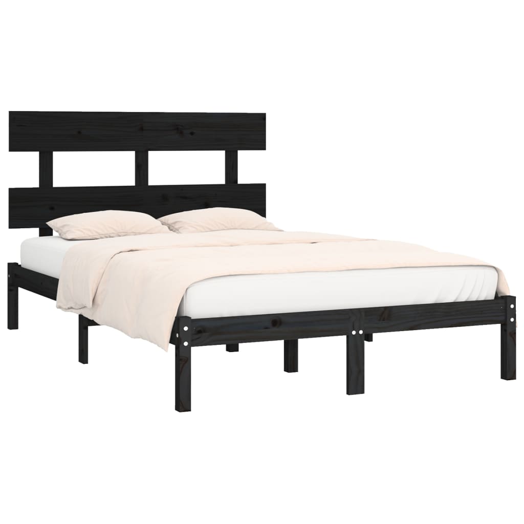 Bed Frame | Black | Solid pinewood | Double | Durable | Bed Frame