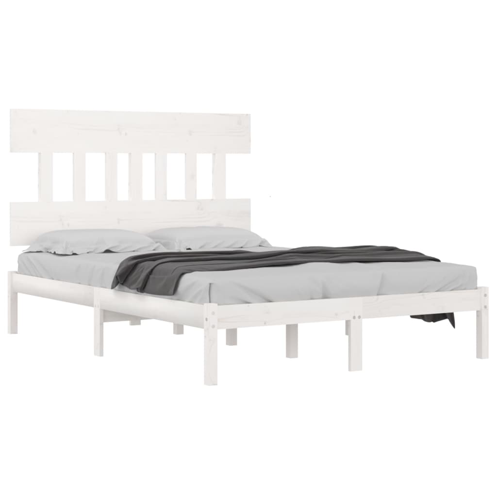 Bed Frame | White | Solid pine wood | Double | Durable | Bed Frame