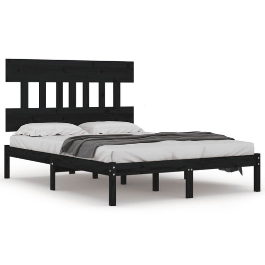 Bed Frame | Black | Solid pine wood | Large | Bed Frame | Rectangular