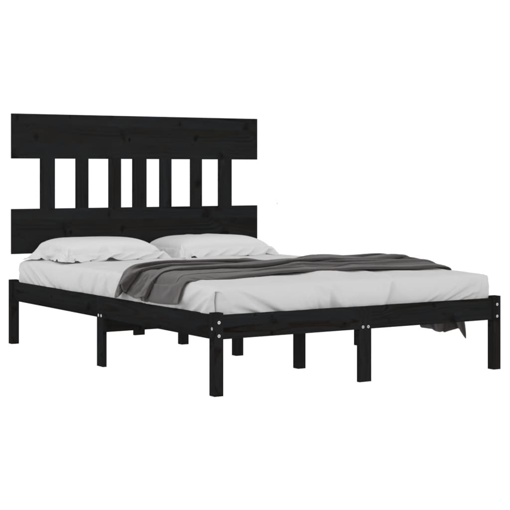 Bed Frame | Black | Solid pine wood | Large | Bed Frame | Rectangular