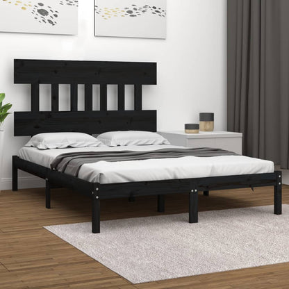 Bed Frame | Black | Solid pine wood | Large | Bed Frame | Rectangular