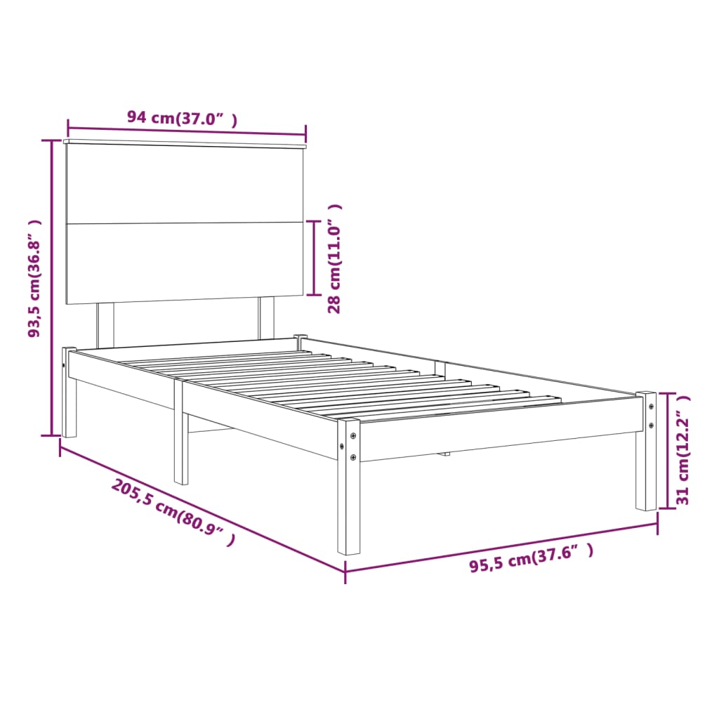 Bed Frame | White | Solid Pine Wood | Single | Durable | Bed Frame