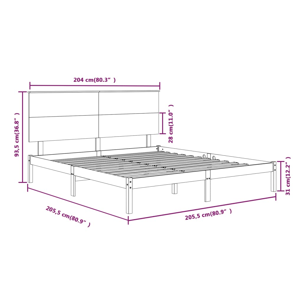 Bed Frame without Mattress 200x200 cm Solid Wood Pine