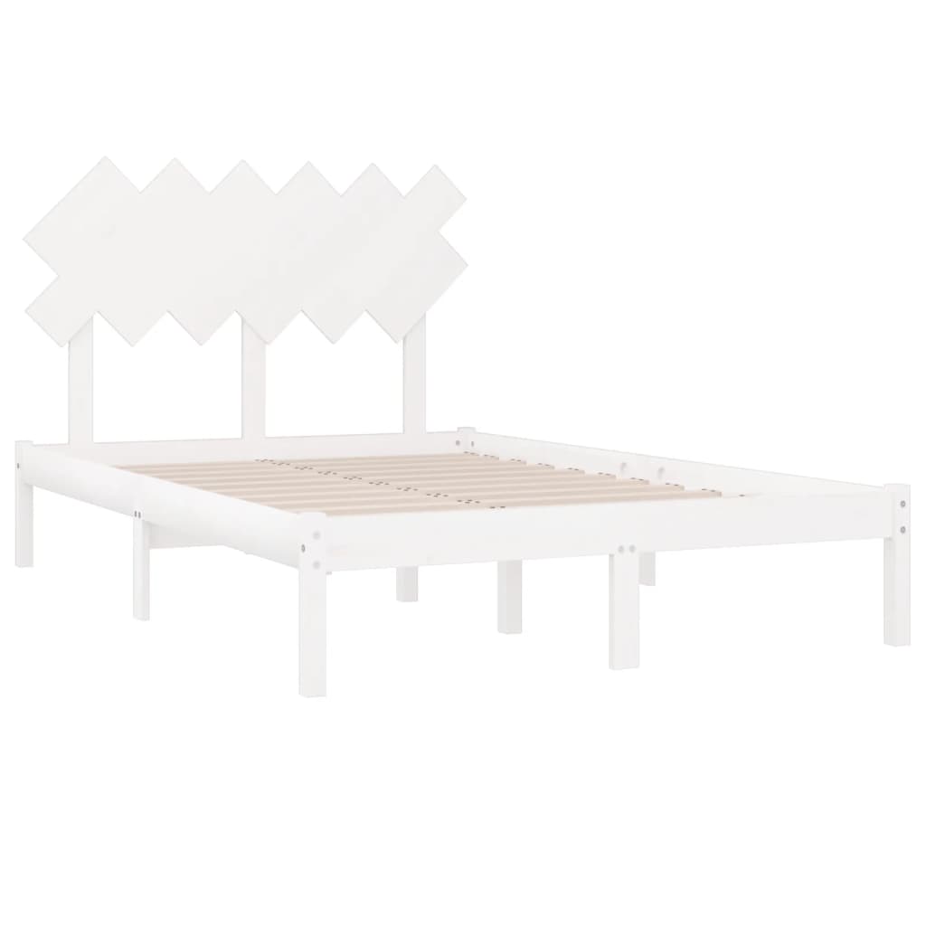 Bed Frame without Mattress White 135x190 cm Double Solid Wood