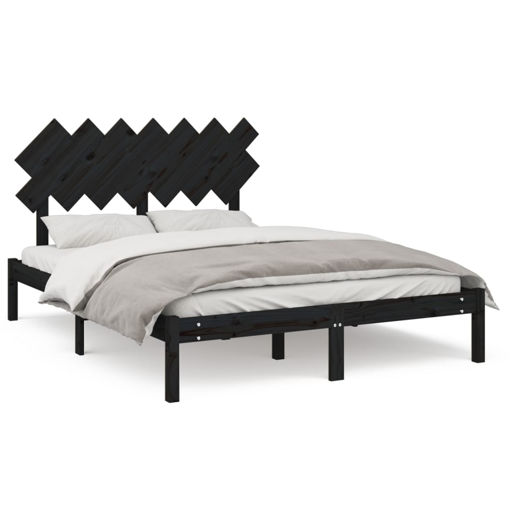 Bed Frame | Black | Solid pine wood, Plywood | 140x190 cm |  Durable