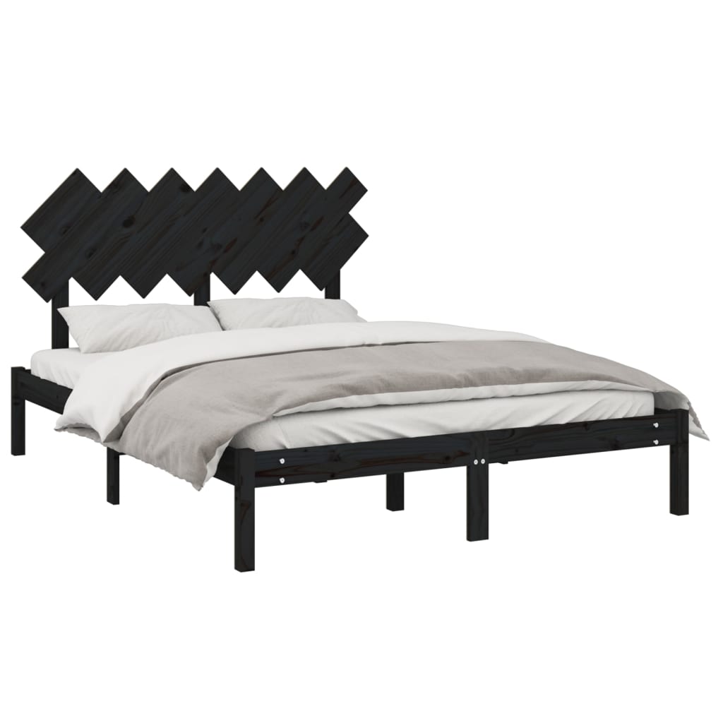 Bed Frame | Black | Solid pine wood, Plywood | 140x190 cm |  Durable