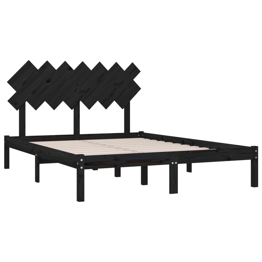 Bed Frame | Black | Solid pine wood, Plywood | 140x190 cm |  Durable