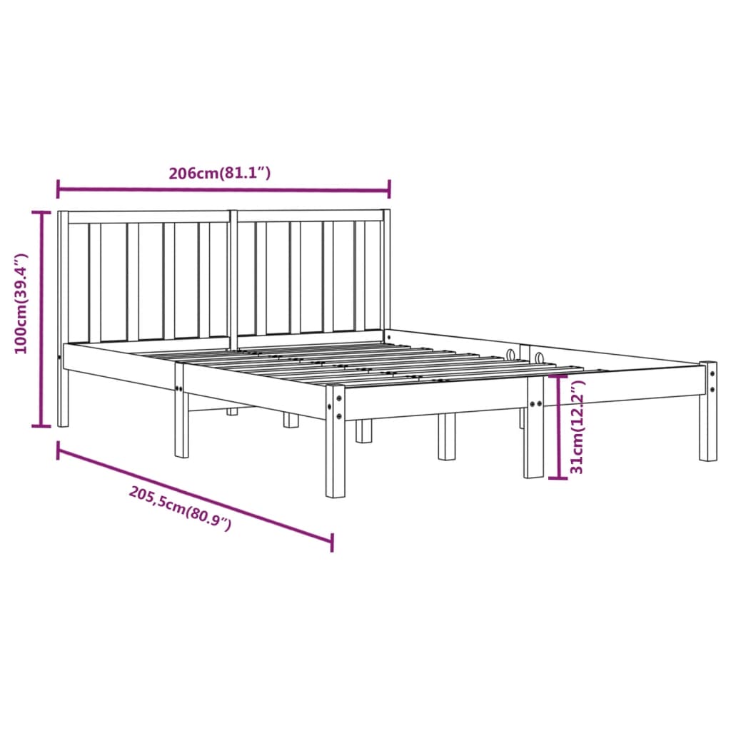 Bed Frame without Mattress Grey Solid Wood Pine 200x200 cm