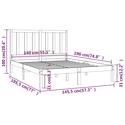 Bed Frame without Mattress Black Solid Wood Pine 140x190 cm