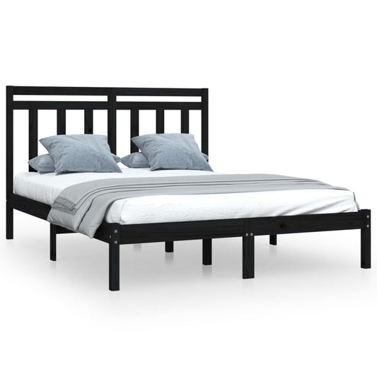 Bed Frame | Black | Solid Pine Wood, Plywood | 140 x 190 cm | Simple