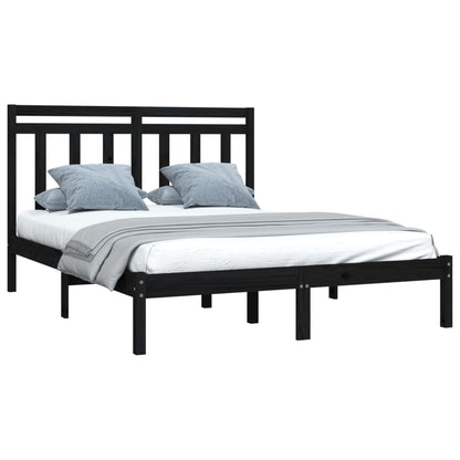 Bed Frame | Black | Solid Pine Wood, Plywood | 140 x 190 cm | Simple