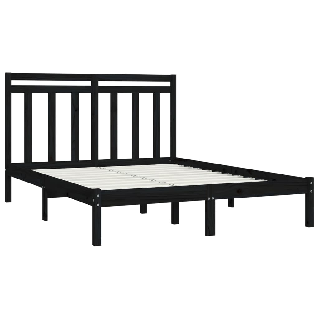 Bed Frame | Black | Solid Pine Wood, Plywood | 140 x 190 cm | Simple