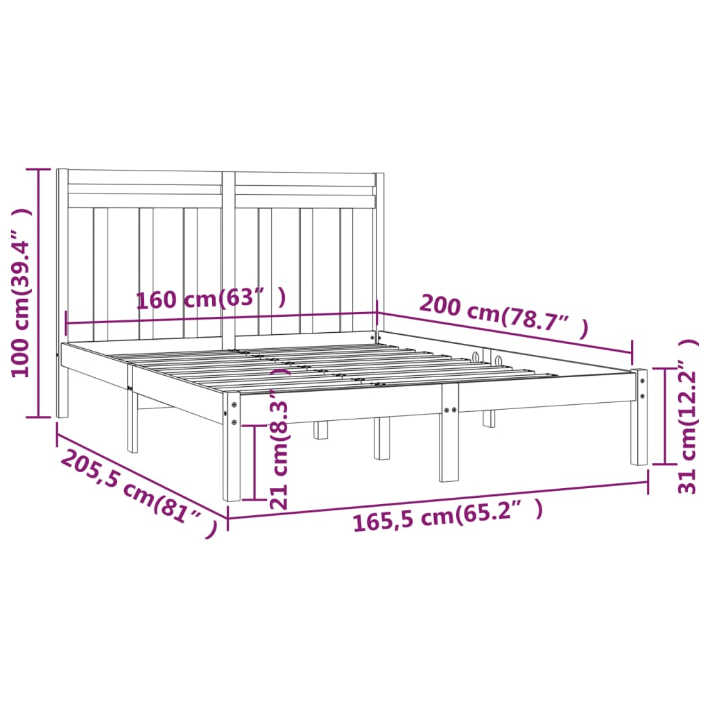 Bed Frame without Mattress 160x200 cm Solid Wood