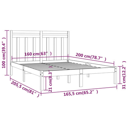 Bed Frame without Mattress 160x200 cm Solid Wood