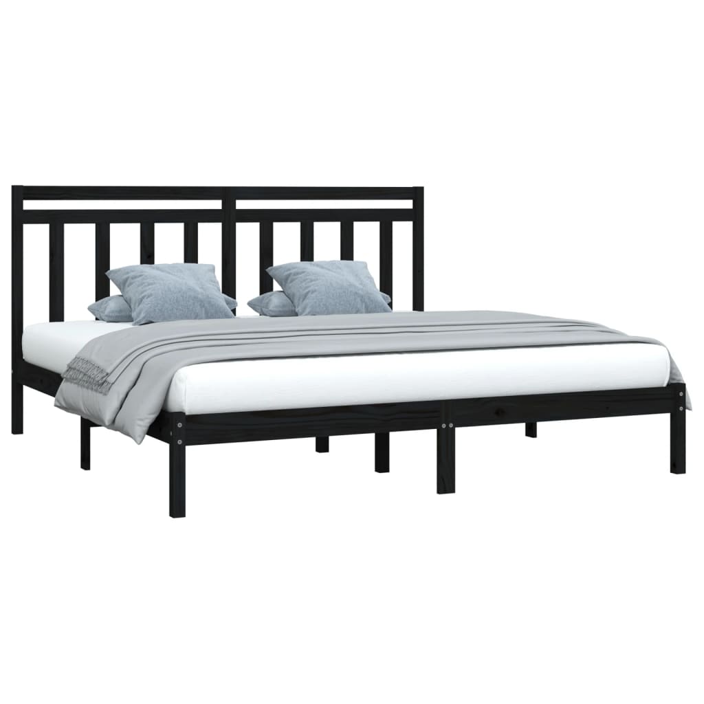 Bed Frame | Black | Solid pine wood | 200 x 200 cm | Durable | Bed Frame