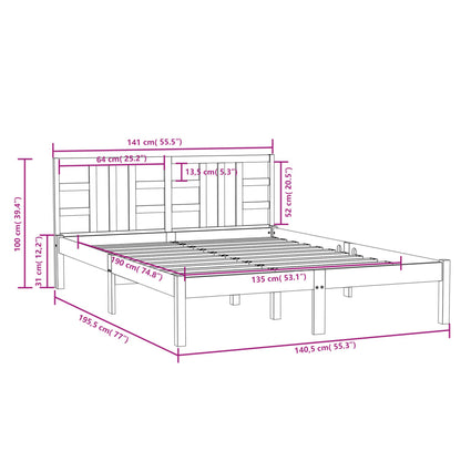 Bed Frame without Mattress 135x190 cm Double Solid Wood