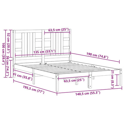 Bed Frame without Mattress 135x190 cm Double Solid Wood