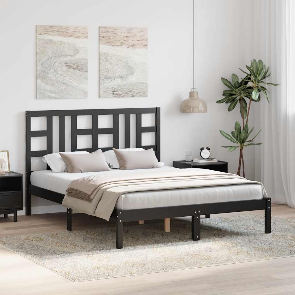 Bed Frame without Mattress Black 140x190 cm Solid Wood