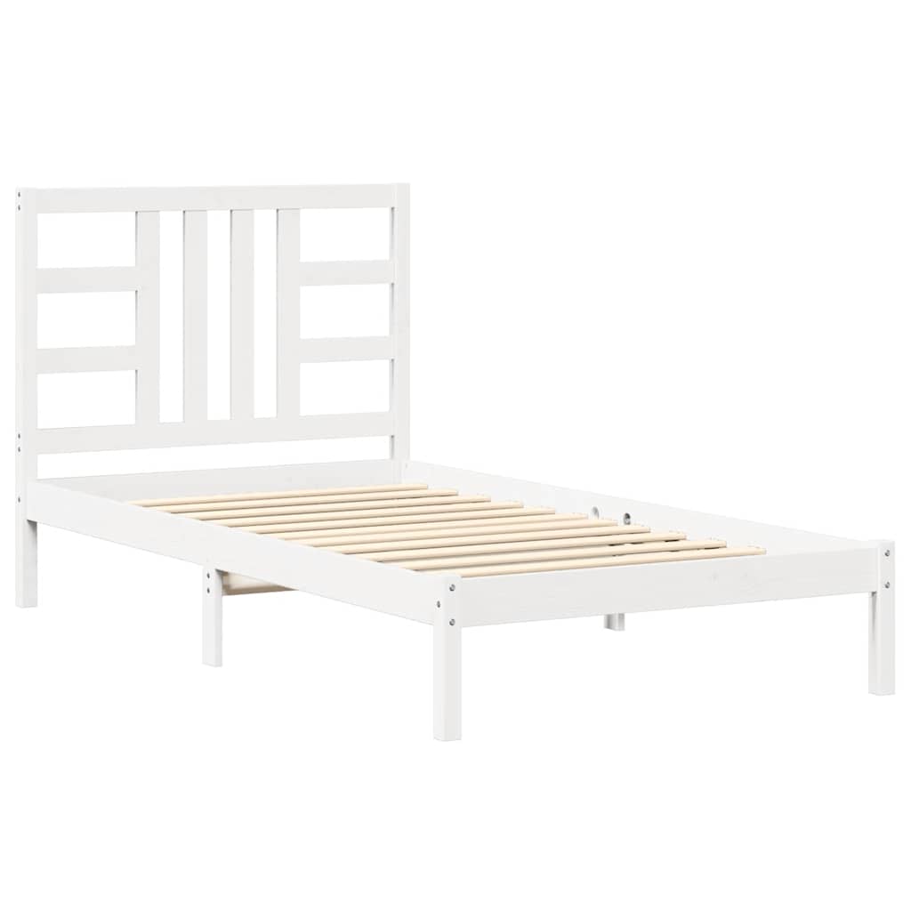 Bed Frame | White | Solid pine wood | Single | Decorative Inlays
