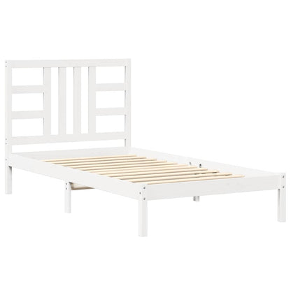 Bed Frame | White | Solid pine wood | Single | Decorative Inlays