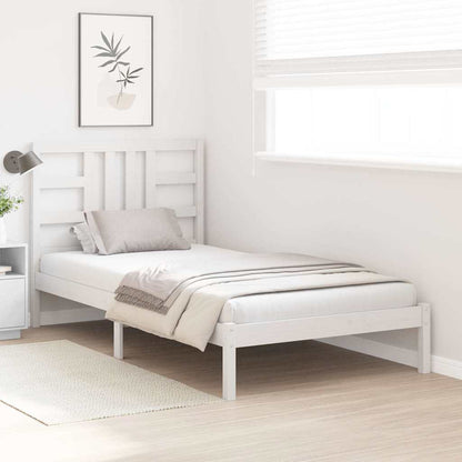 Bed Frame | White | Solid pine wood | Single | Decorative Inlays