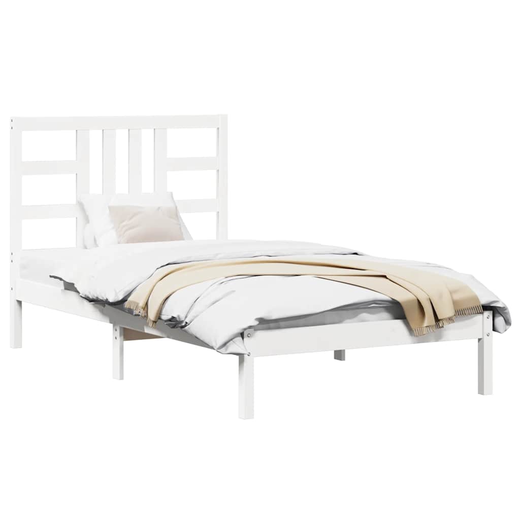 Bed Frame | White | Solid pine wood | Single | Decorative Inlays