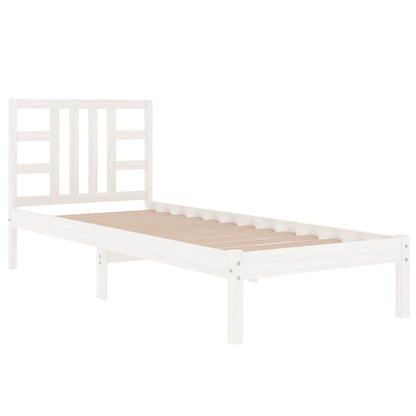 Bed Frame | White | Solid pine wood | Single | Decorative Inlays