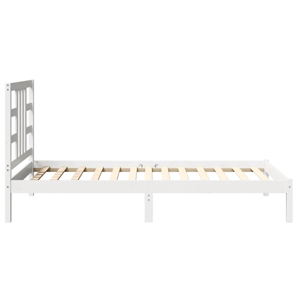 Bed Frame | White | Solid pine wood | Single | Decorative Inlays