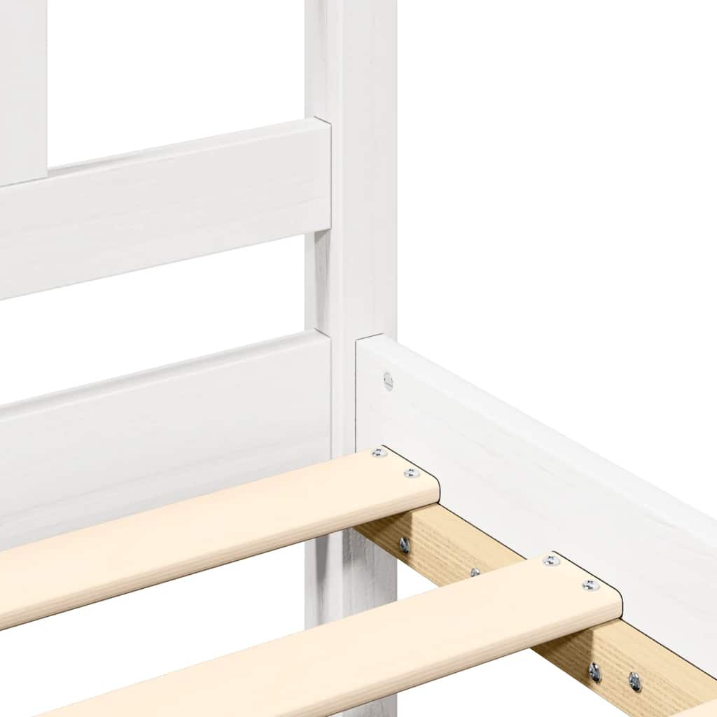 Bed Frame | White | Solid pine wood | Single | Decorative Inlays