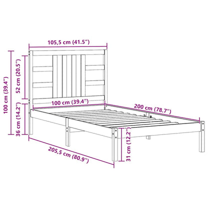 Bed Frame | White | Solid pine wood | Single | Decorative Inlays
