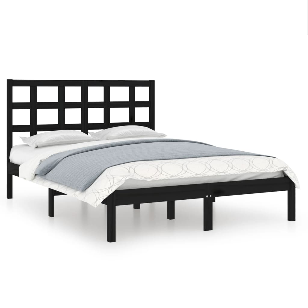 Bed Frame | Black | Solid Pinewood | Double | Durable | Bed Frame