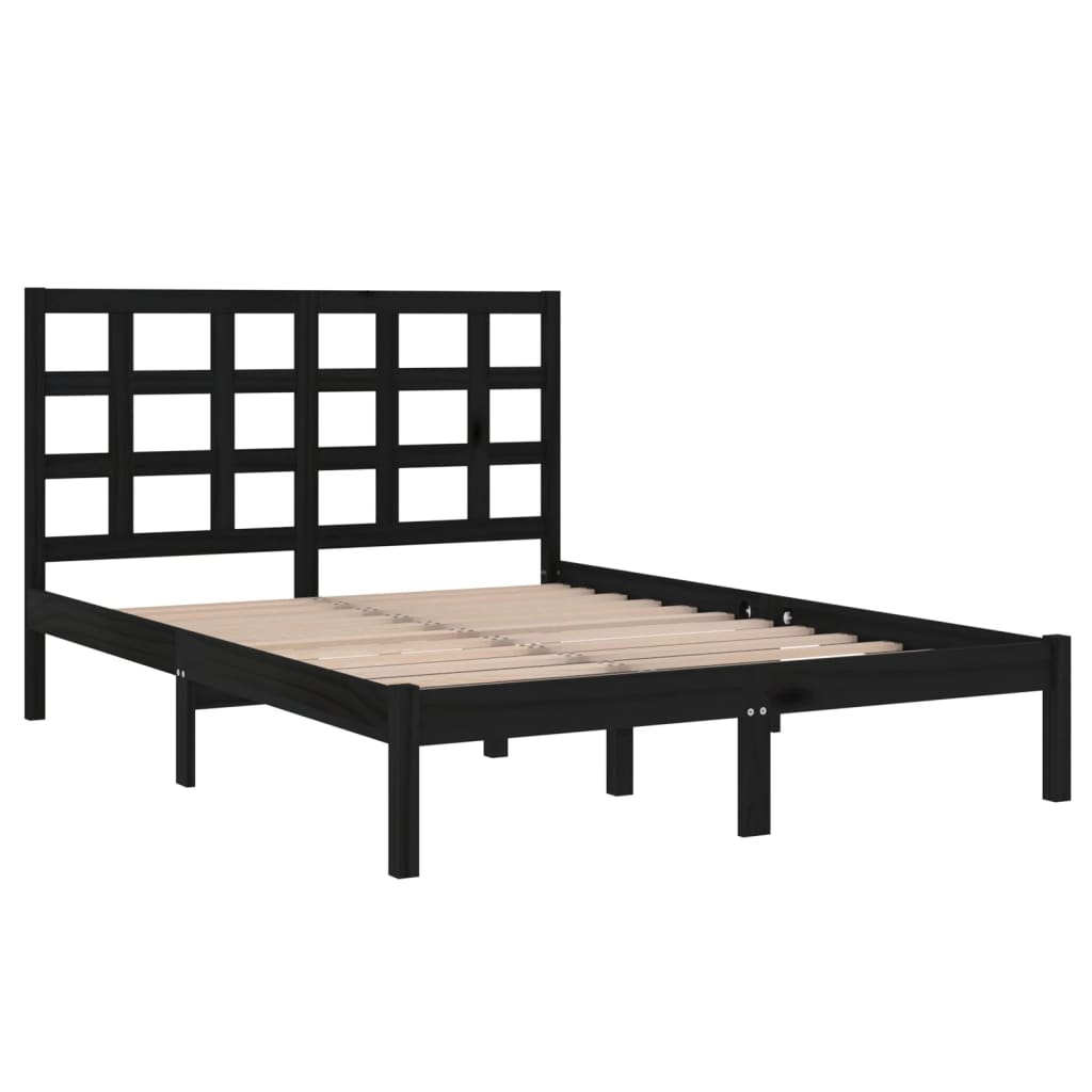 Bed Frame | Black | Solid Pinewood | Double | Durable | Bed Frame