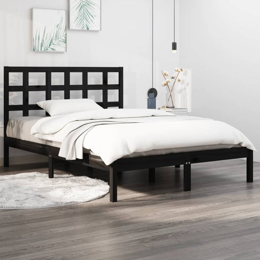 Bed Frame | Black | Solid Pinewood | Double | Durable | Bed Frame