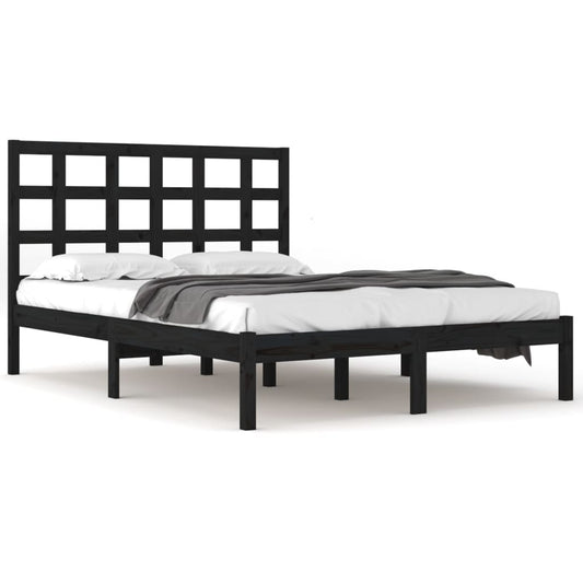 Bed Frame | Black | Solid pinewood | Double | Simplistic | Bed Frame