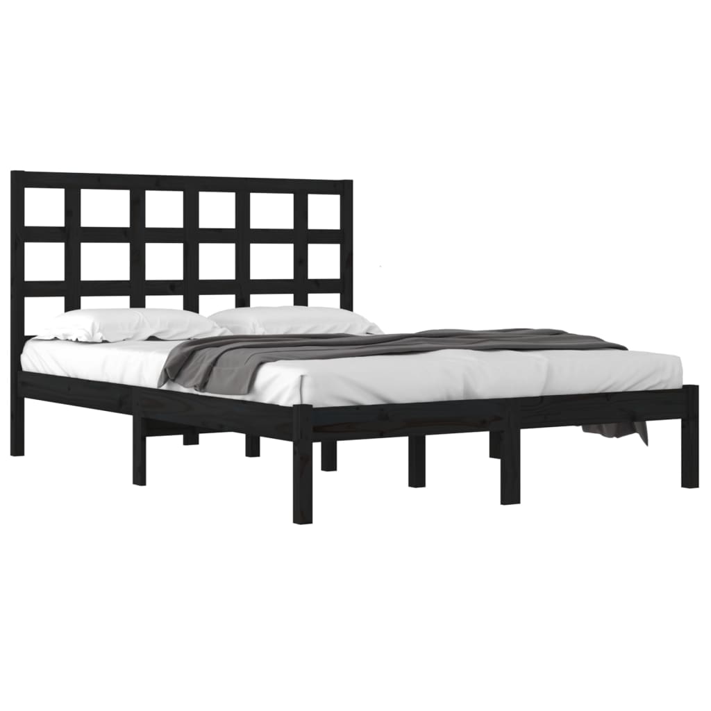 Bed Frame | Black | Solid pinewood | Double | Simplistic | Bed Frame