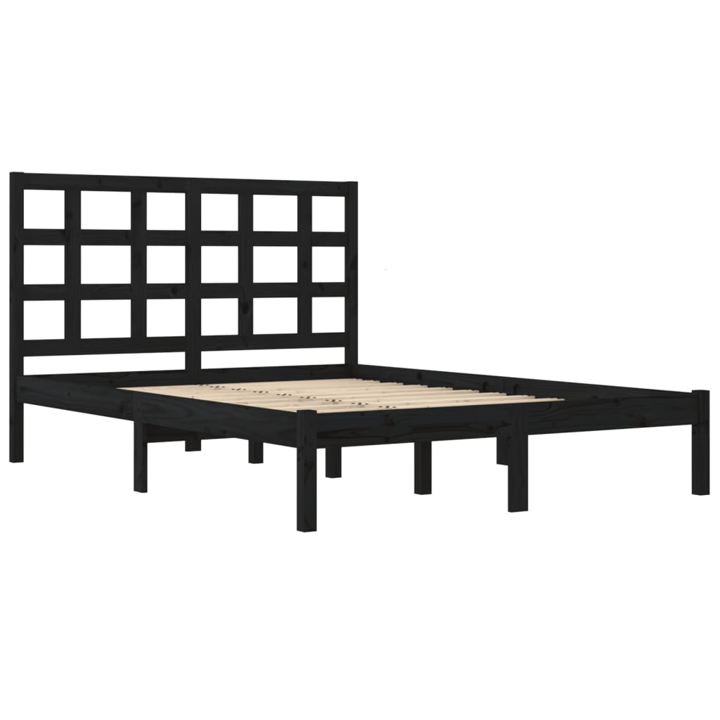 Bed Frame | Black | Solid pinewood | Double | Simplistic | Bed Frame