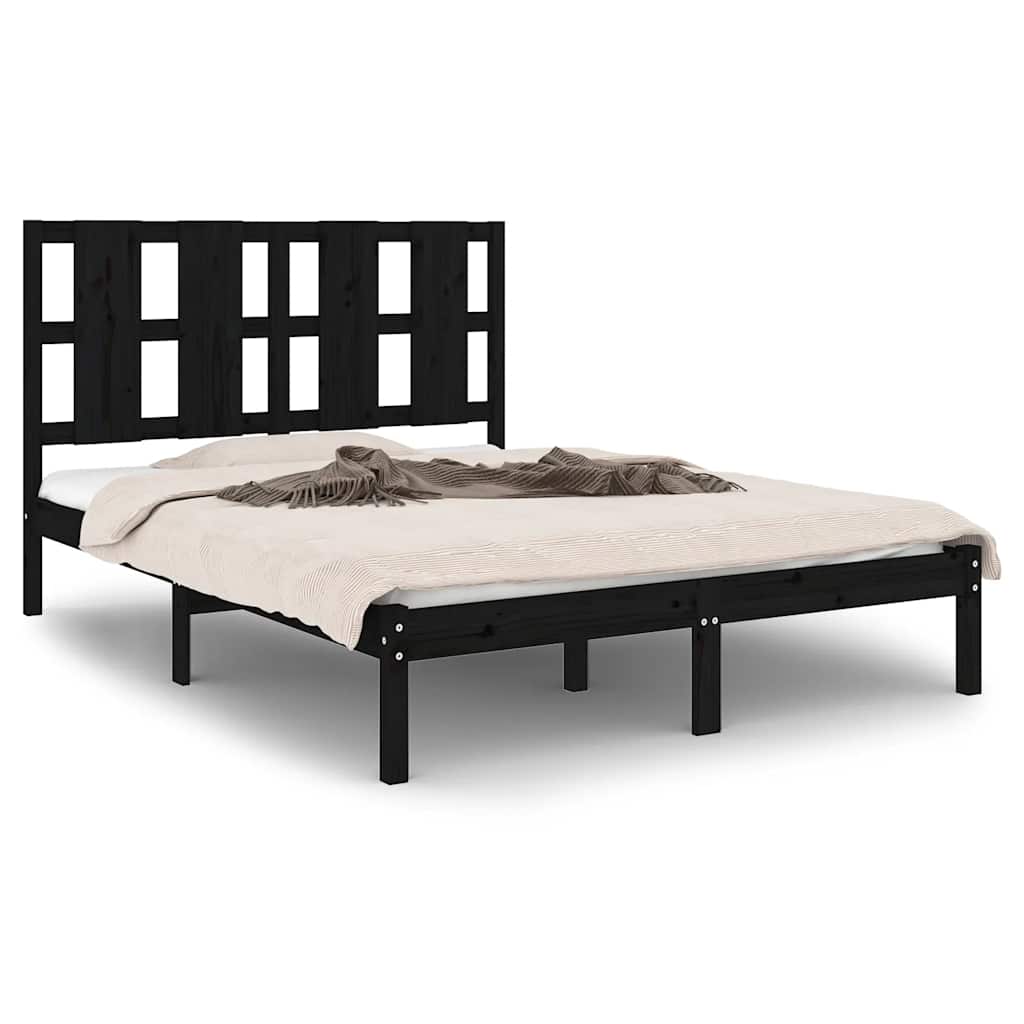 Bed Frame | Black | Solid pine wood, Plywood | 140 x 190 cm