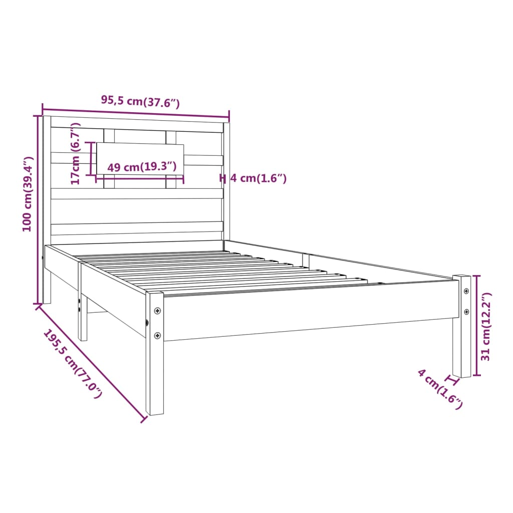 Bed Frame without Mattress 90x190 cm Single Solid Wood