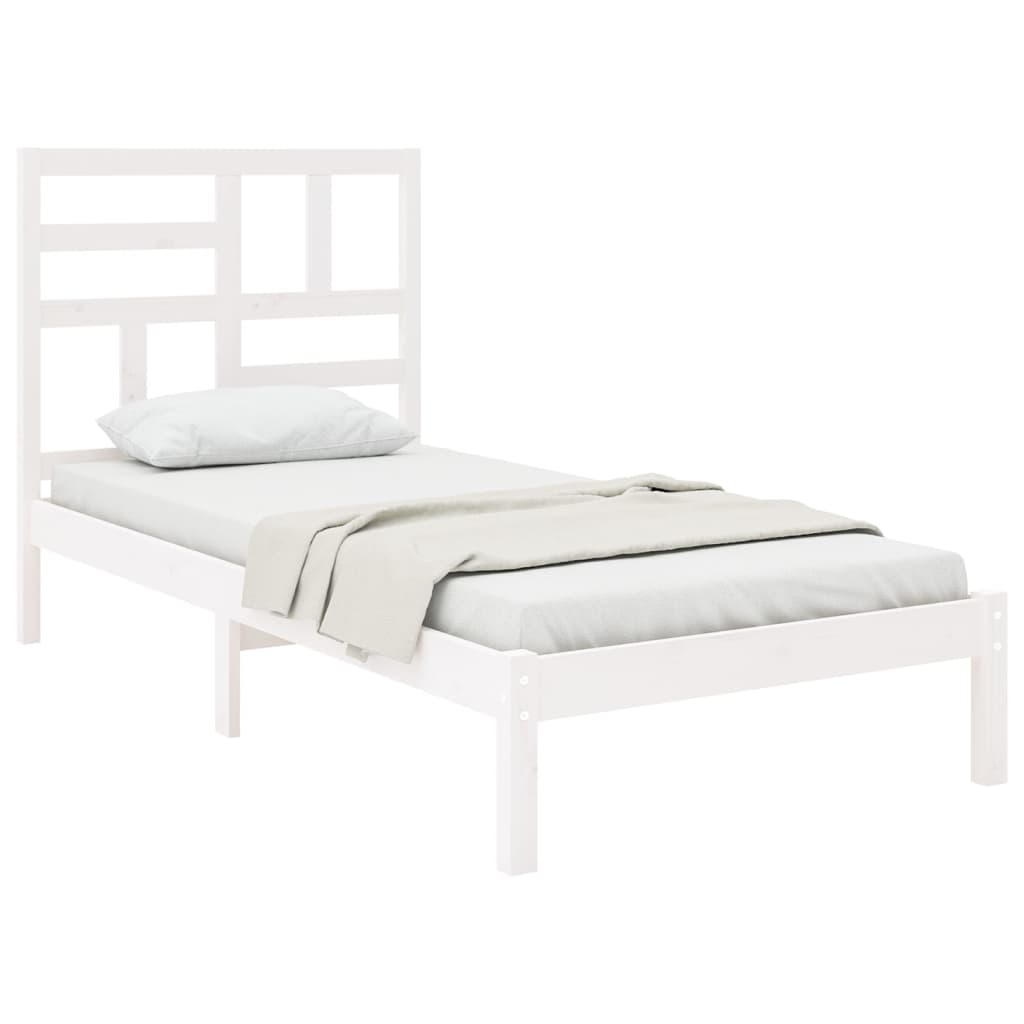 Bed Frame without Mattress White Solid Wood 90x200 cm